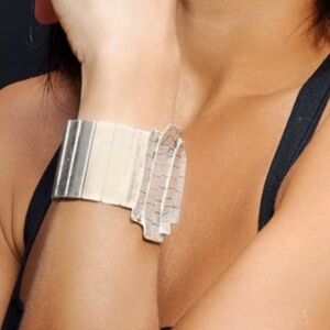 Wide Silver Plated Stretch Boho Bracelet | Handmade Statement Cuff | Chanour